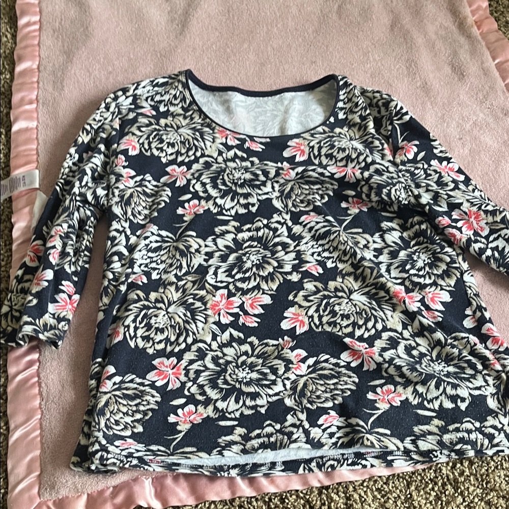 Source Unknown Floral Long Sleeve Tee - Black and Pink